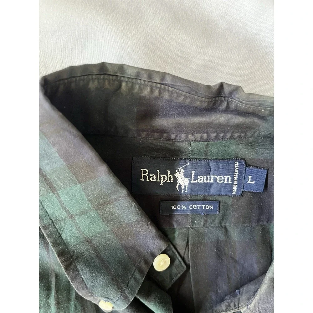Polo Ralph Lauren Shirt Vintage, Button Down, Plaid, Embroidered Crest Size L
